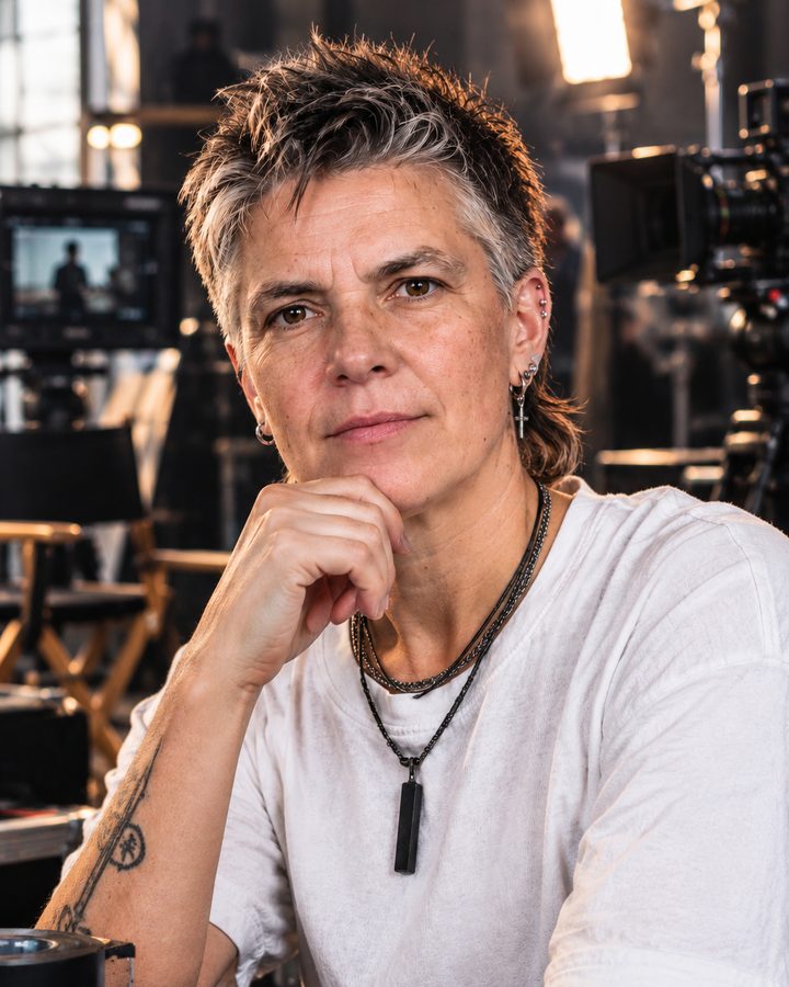 KI-generiertes Bild: Portrait von Julia Curk am Filmset
